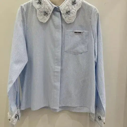 [BUNJANG] Miu Striped Lace Detail Shirt / 뮤 셔츠