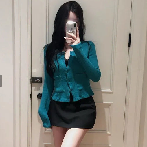 [BUNJANG] IReve Malafit Garden Punching Cardigan Blue Green / 아이레브 말라핏 가든 펀칭 가디건