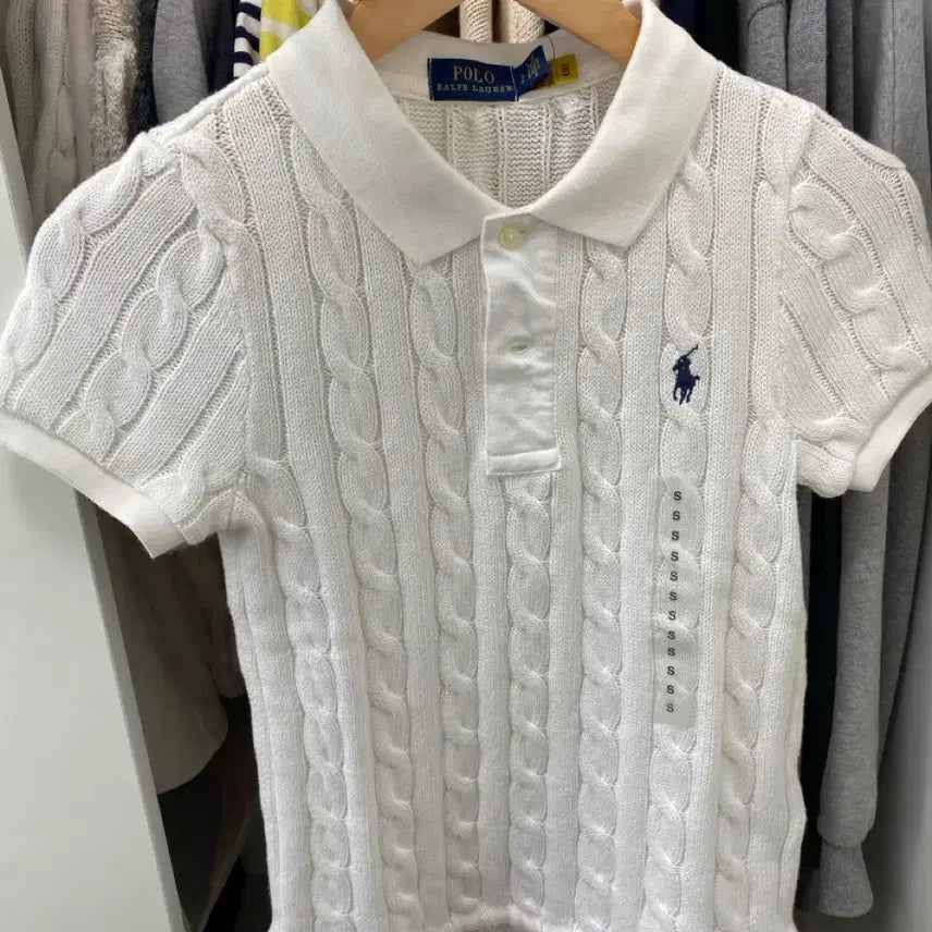 [BUNJANG] Polo Ralph Lauren Cable Knit Short Sleeve Knit White S / 폴로 케이블 카라 반팔 니트 화이트 s