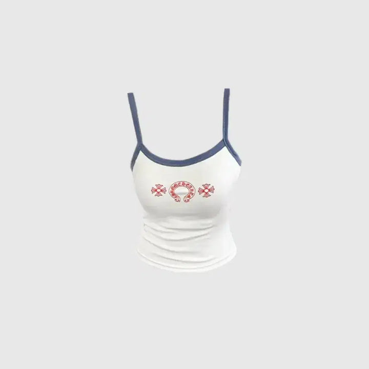 [BUNJANG] Imported Clothing Ribbed Crop Top with Strap / 수입의류 패드내장 크롬 배색 끈 나시
