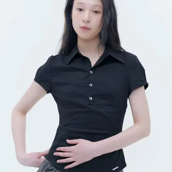 [BUNJANG] MISEKI SEOUL Fitted Cap Sleeves Shirt Black / 미세키서울 Fitted cap sleeves shirts BLACK