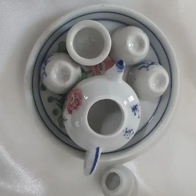 [BUNJANG] Miniature Ceramic Tea Set - Lotus Pattern / 미니어처 도자기 다기 세트 (인형의 집 소품)