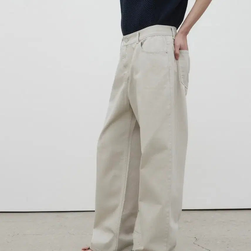[BUNJANG] Lemond Slab Wide Denim Pants Cream / [르마드] 슬라브 와이드 데님 팬츠 크림