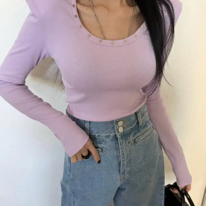 [BUNJANG] Velita Stud T-shirt (Lilac) / <미착용 새상품> 벨리타 찡 티셔츠 <연보라>