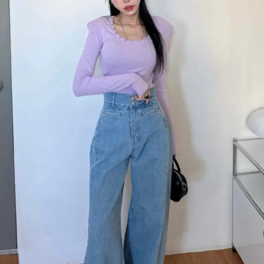 [BUNJANG] Velita Stud T-shirt (Lilac) / <미착용 새상품> 벨리타 찡 티셔츠 <연보라>