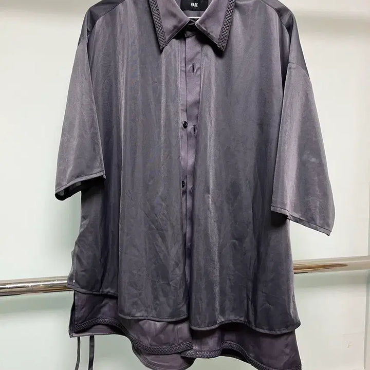 [BUNJANG] HARE Layered Collar Side Ribbon Short Sleeve Shirt / 하레(HARE) 카라 레이어드 사이드 리본 반팔 셔츠