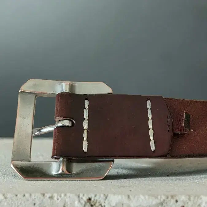 [BUNJANG] Armani Jeans Brass Buckle Full Grain Leather Stitch Belt / ARMANI JEAMS 황동 버클 통가죽 스티치 벨트