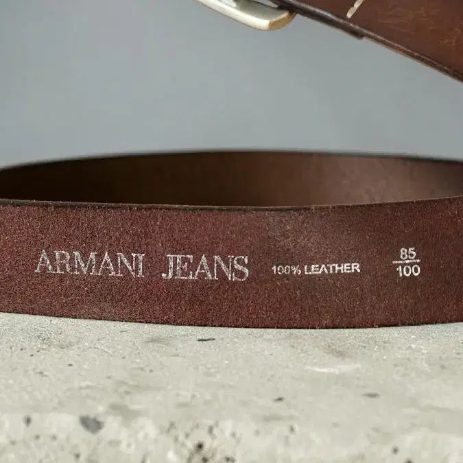 [BUNJANG] Armani Jeans Brass Buckle Full Grain Leather Stitch Belt / ARMANI JEAMS 황동 버클 통가죽 스티치 벨트