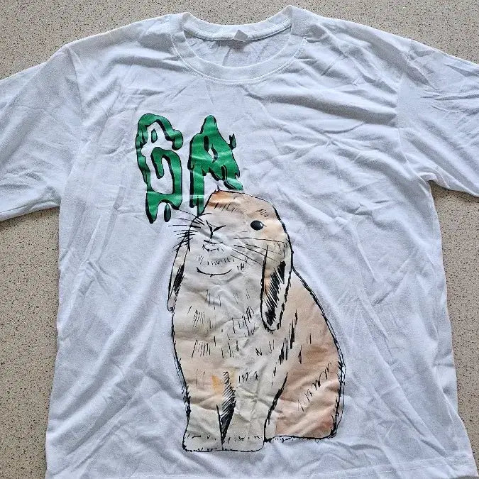 [BUNJANG] Mini Fit Slim Fit Rabbit Print Short Sleeve T-Shirt (Small) / 미니핏 슬림핏 프린팅 반팔 티셔츠 S
