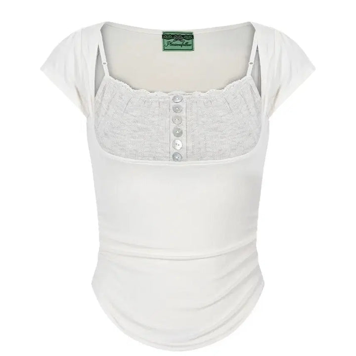 [BUNJANG] Please No Follow Katie Button Baby Top Cream / 플리즈노팔로우 케이티 버튼 탑 Katie button baby top