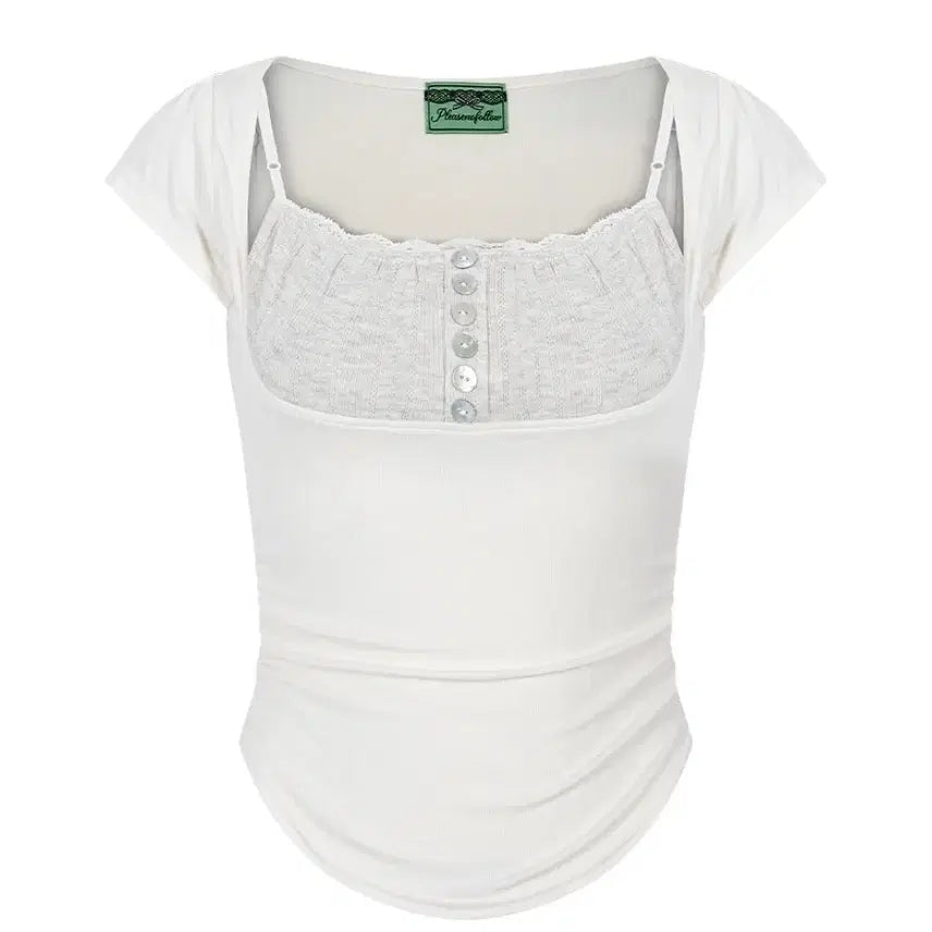 [BUNJANG] Please No Follow Katie Button Baby Top Cream / 플리즈노팔로우 케이티 버튼 탑 Katie button baby top