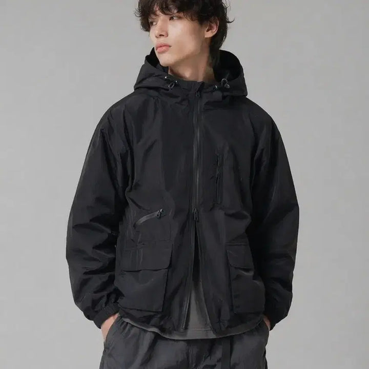 [BUNJANG] Dimitri Black 2-Way Authentic Hood Windbreaker Jacket / 디미트리블랙 2WAY 바람막이