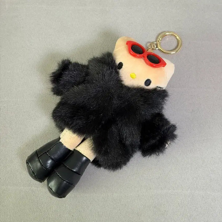 [BUNJANG] Hello Kitty Long Legs Plush Keychain Black Fur Coat Sunglasses / 롱다리키티 헬로키티 인형 키링 블랙 퍼 코트 선글라스