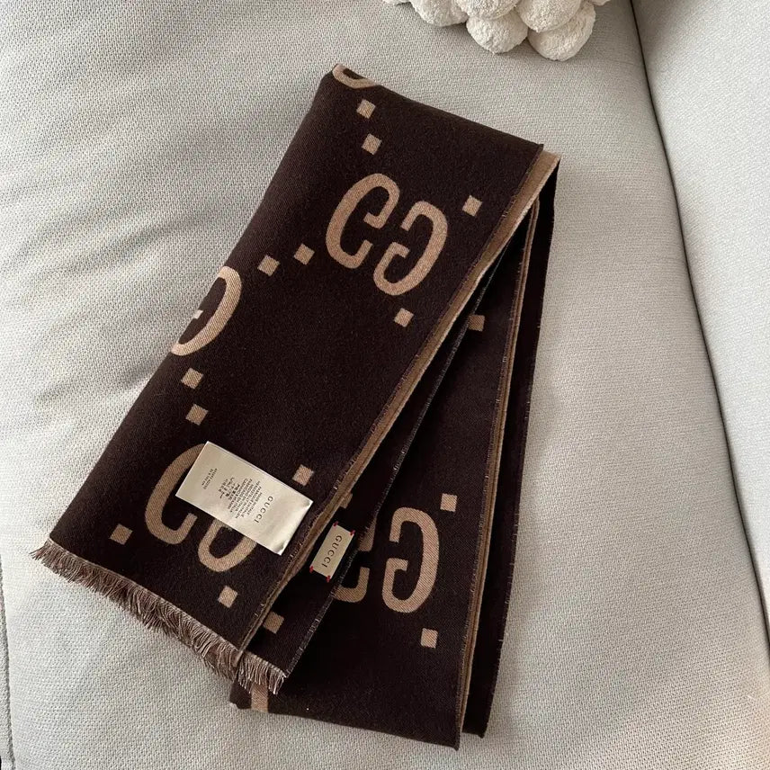 [BUNJANG] Gucci GG Pattern Wool Silk Scarf Beige/Brown / 정품/ GUCCI 구찌 GG 패턴 울실크 머플러 베이지/브라운 스카프