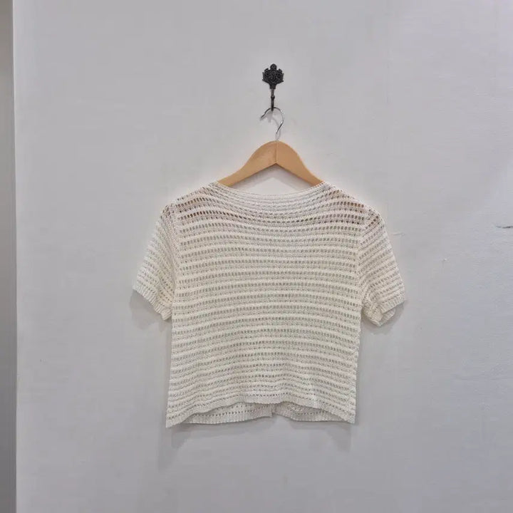 [BUNJANG] Ivory Crochet Short Sleeve Cardigan / 아이보리색 크로셰 뜨개 반팔 가디건