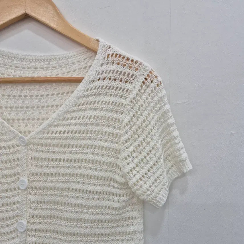 [BUNJANG] Ivory Crochet Short Sleeve Cardigan / 아이보리색 크로셰 뜨개 반팔 가디건