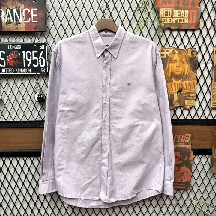 [BUNJANG] Burberry Boston Oxford Shirt Purple / 00s 버버리 보스턴 옥스포드 셔츠 전면 로고 포인트 퍼플