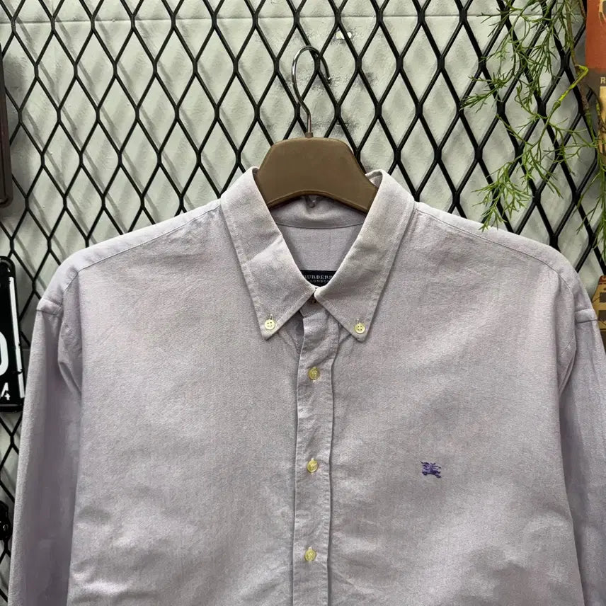 [BUNJANG] Burberry Boston Oxford Shirt Purple / 00s 버버리 보스턴 옥스포드 셔츠 전면 로고 포인트 퍼플