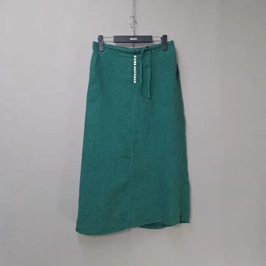 [BUNJANG] Button Detail Back Band Long Skirt / 뒷밴드 마소재 단추포인트 그린 양포켓 롱 스커트