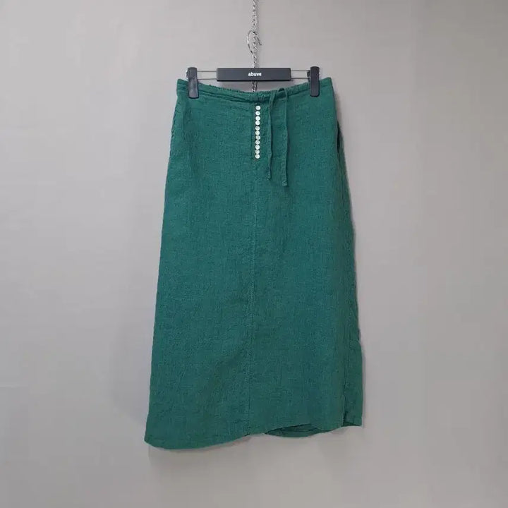 [BUNJANG] Button Detail Back Band Long Skirt / 뒷밴드 마소재 단추포인트 그린 양포켓 롱 스커트