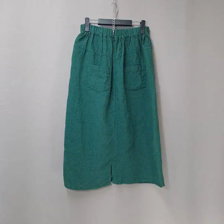 [BUNJANG] Button Detail Back Band Long Skirt / 뒷밴드 마소재 단추포인트 그린 양포켓 롱 스커트