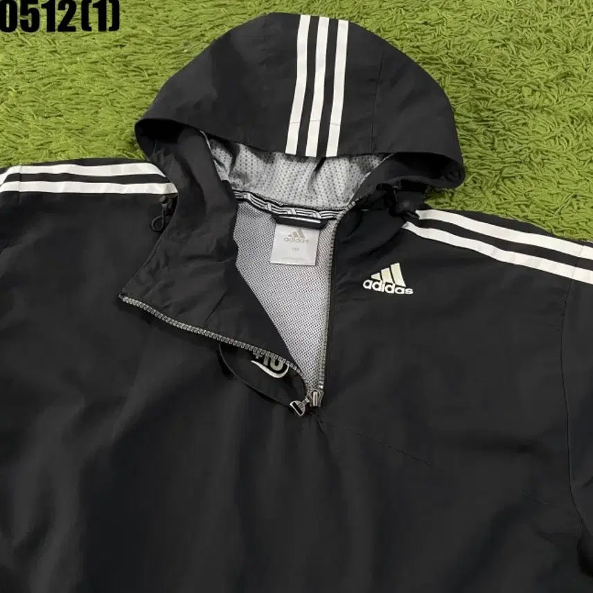 [BUNJANG] Adidas 3-Stripes Hooded Windbreaker Black / 아디다스 3선 후드 바람막이 블랙