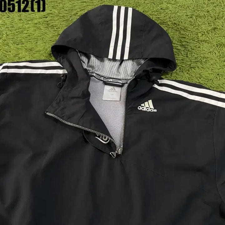 [BUNJANG] Adidas 3-Stripes Hooded Windbreaker Black / 아디다스 3선 후드 바람막이 블랙
