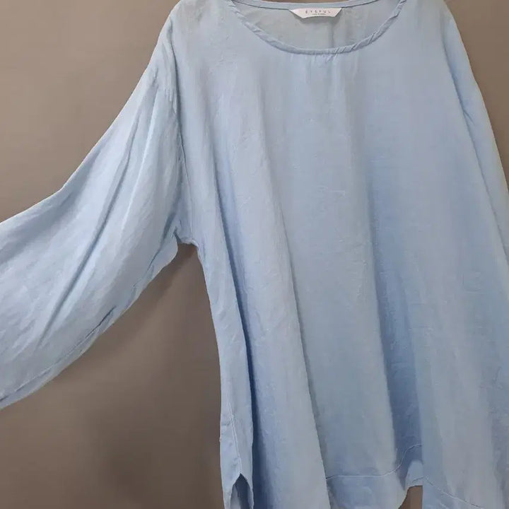 [BUNJANG] Light Blue Linen Boxy Fit Long Blouse with Side Slit / 하늘색 박시한 핏 린넨 소재 옆단트임 롱 블라우스