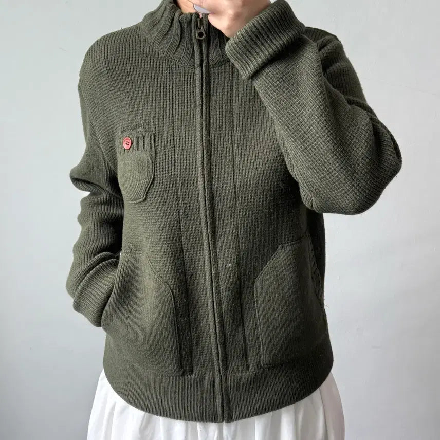 [BUNJANG] Guess Khaki Knit Zip-Up / [L] 게스 카키 니트 집업
