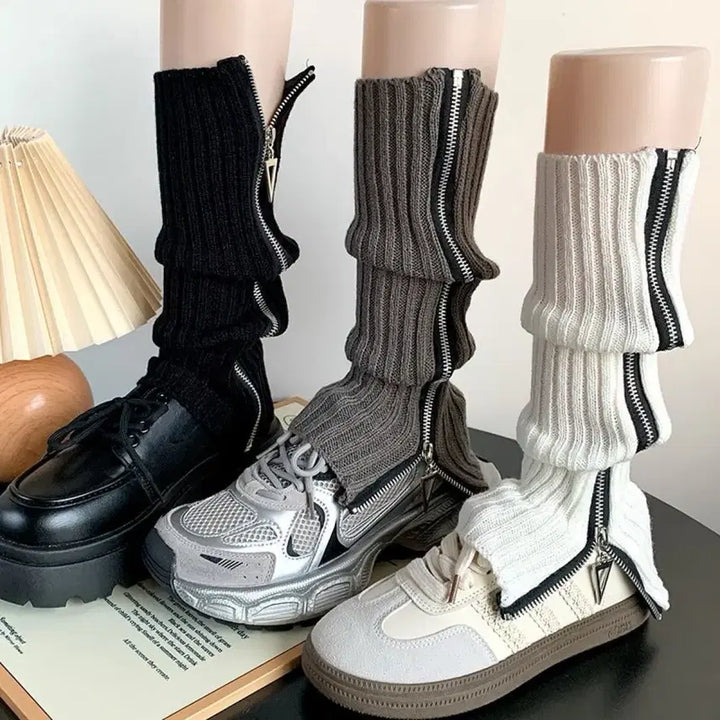 [BUNJANG] Zipper Knit Daily Leg Warmers (3 Colors) / 지퍼 니트 데일리 패션 악세서리 레그워머(3컬러)