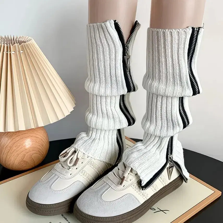 [BUNJANG] Zipper Knit Daily Leg Warmers (3 Colors) / 지퍼 니트 데일리 패션 악세서리 레그워머(3컬러)
