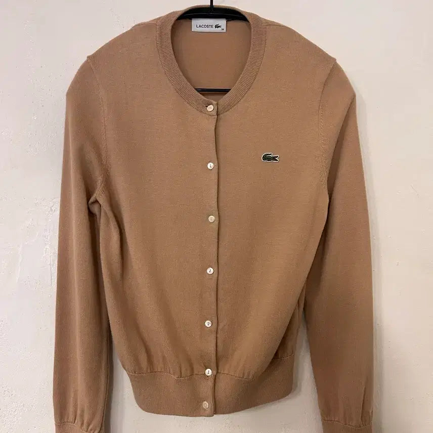[BUNJANG] Lacoste Round Neck Cardigan Beige / 라코스테 라운드넥 가디건 베이지 34