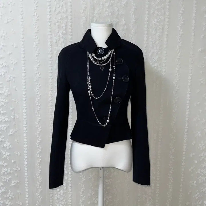 [BUNJANG] Vivienne Westwood Asymmetrical Curved Button Wool Short Jacket / 비비안웨스트우드 블랙 비대칭 곡선형 버튼업 울 숏 자켓 38