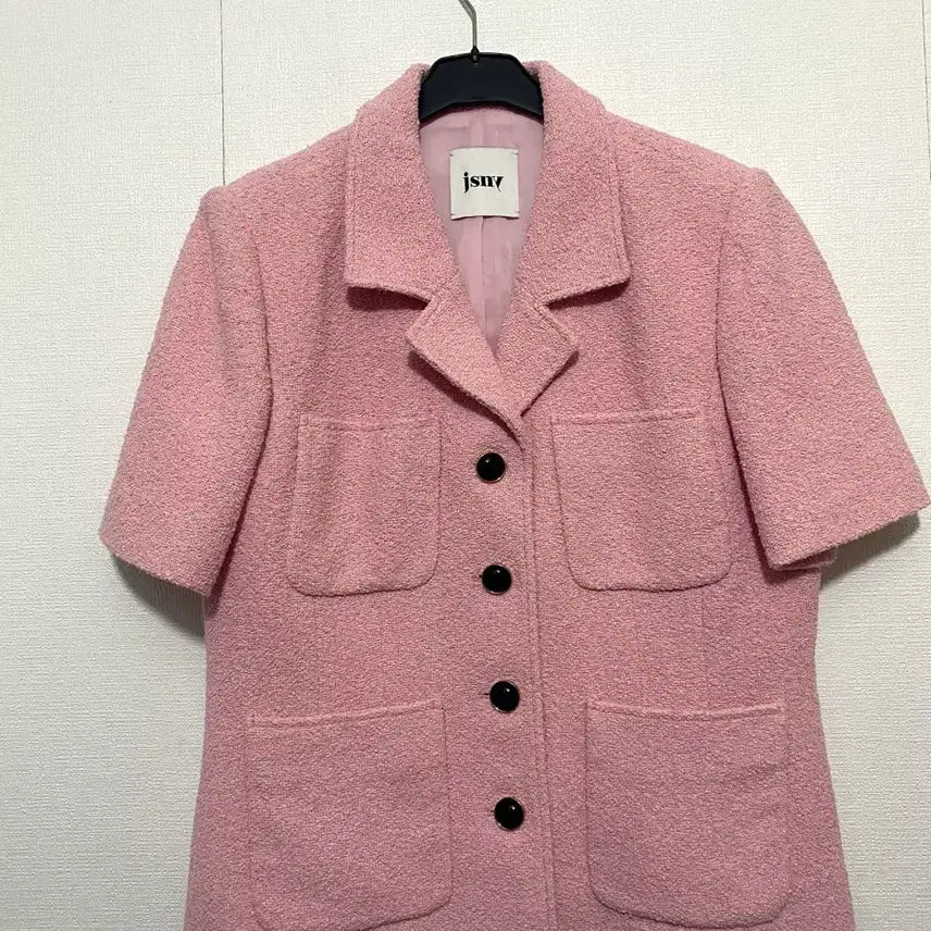 [BUNJANG] JSNY Pink Tweed Short Sleeve Jacket / JSNY 핑크 트위드 반팔 자켓