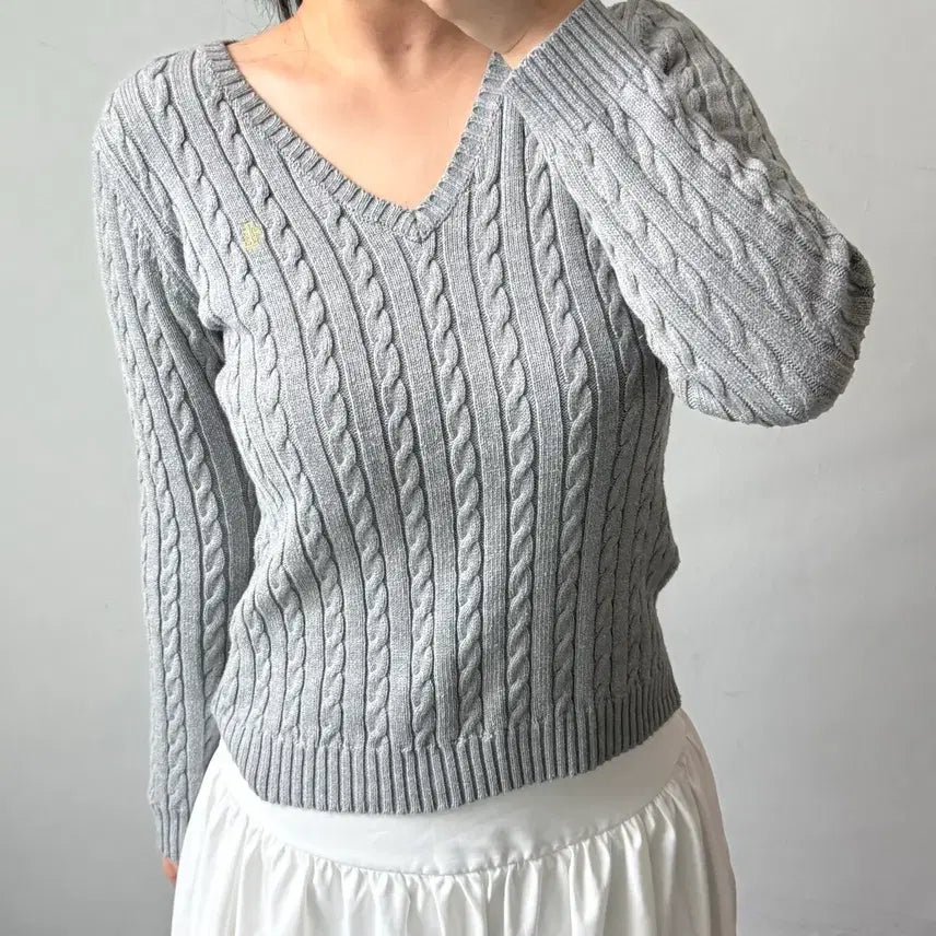 [BUNJANG] Polo Ralph Lauren Grey Cable Knit Sweater / [S] 랄프로렌 그레이 케이블 니트