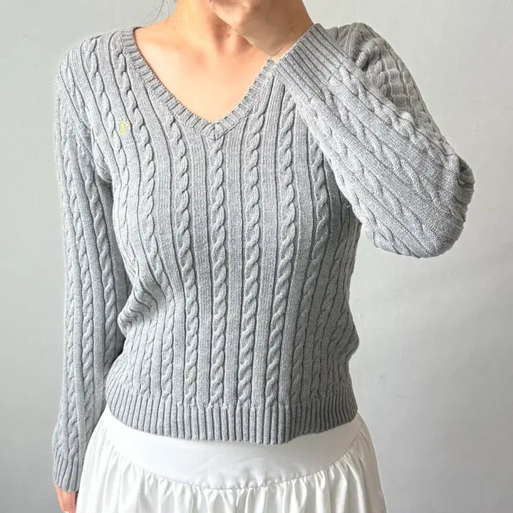 [BUNJANG] Polo Ralph Lauren Grey Cable Knit Sweater / [S] 랄프로렌 그레이 케이블 니트
