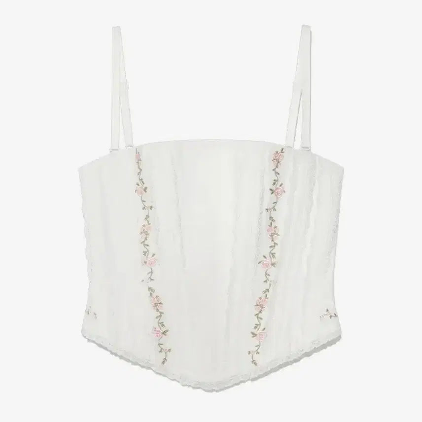 [BUNJANG] GLOWNY Lace Rose Corset Top (White) S / 글로니 LACE ROSE CORSET TOP (WHITE) S