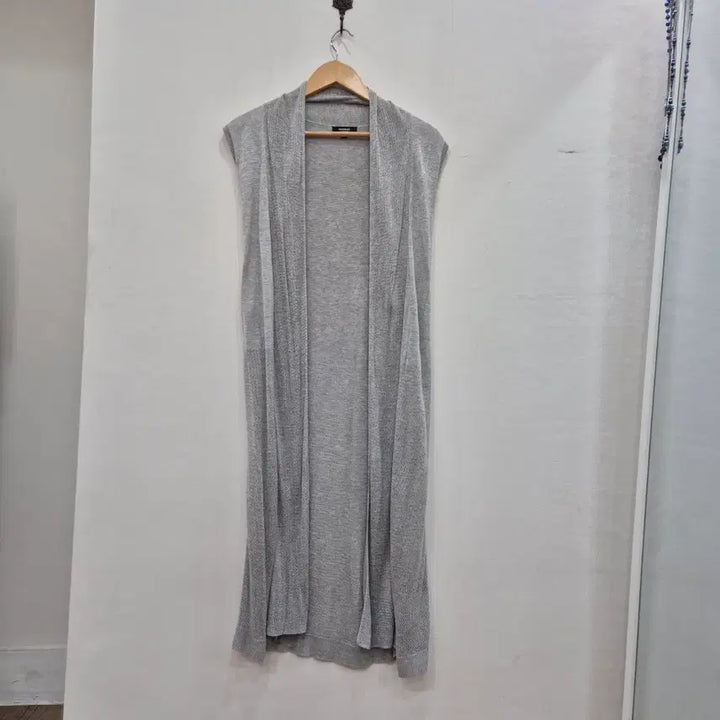 [BUNJANG] Open-Front Long Knit Vest - Gray / 오픈형 롱 니트 조끼 회색