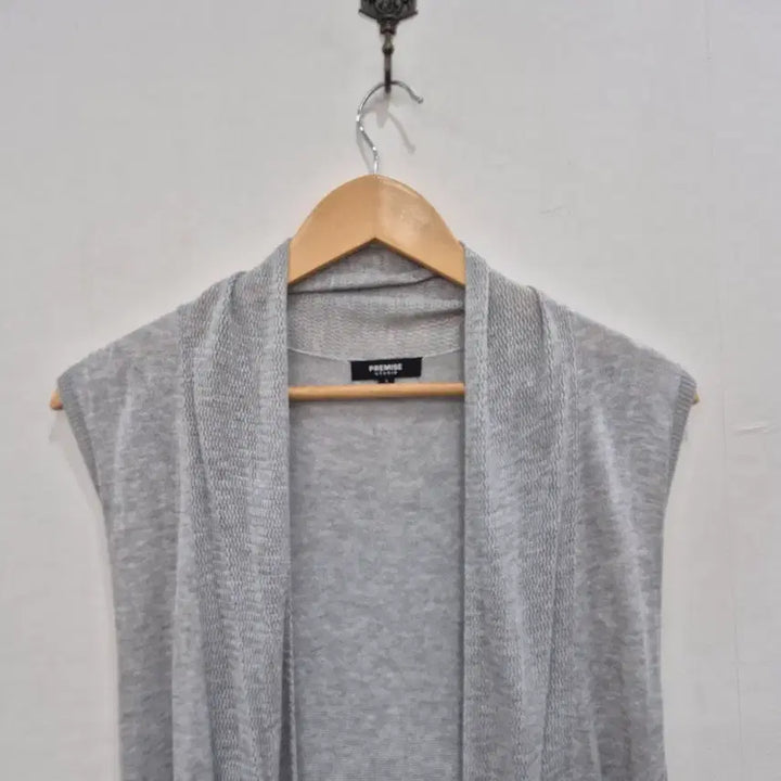 [BUNJANG] Open-Front Long Knit Vest - Gray / 오픈형 롱 니트 조끼 회색