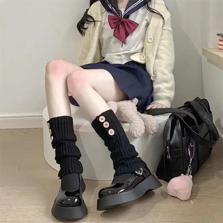 [BUNJANG] Daily Fashion Leg Warmers (2 Colors) / 서브컬처 소녀 감성 버튼 데일리 패션 레그워머(2컬러)