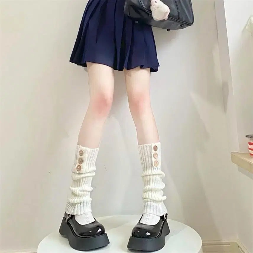 [BUNJANG] Daily Fashion Leg Warmers (2 Colors) / 서브컬처 소녀 감성 버튼 데일리 패션 레그워머(2컬러)