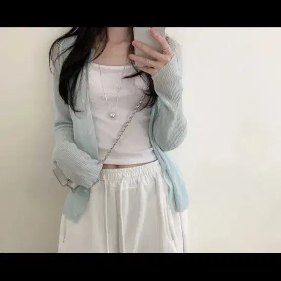 [BUNJANG] Avely Ribbed See-through Cardigan / 에이블리 골지 시스루 소라 가디건