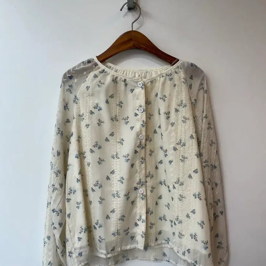 [BUNJANG] Ivory Floral Pattern Blouse - XL / 아이보리 플라워 패턴 블라우스