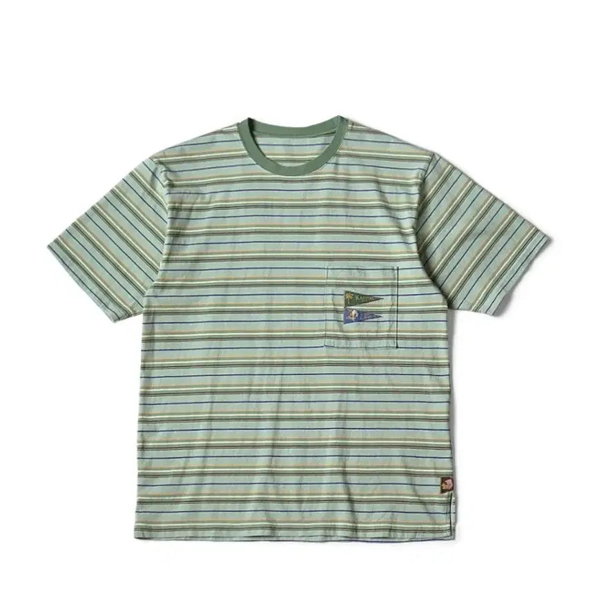[BUNJANG] Kapital Multi Border Jersey Pendant T-Shirt Mint Green L / 캐피탈 멀티 보더 저지 패넌트 티셔츠 3플래그 민트 그린 L