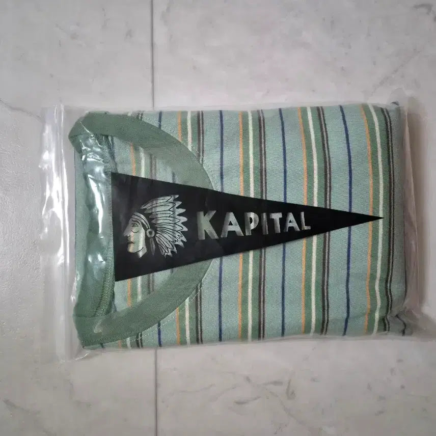 [BUNJANG] Kapital Multi Border Jersey Pendant T-Shirt Mint Green L / 캐피탈 멀티 보더 저지 패넌트 티셔츠 3플래그 민트 그린 L
