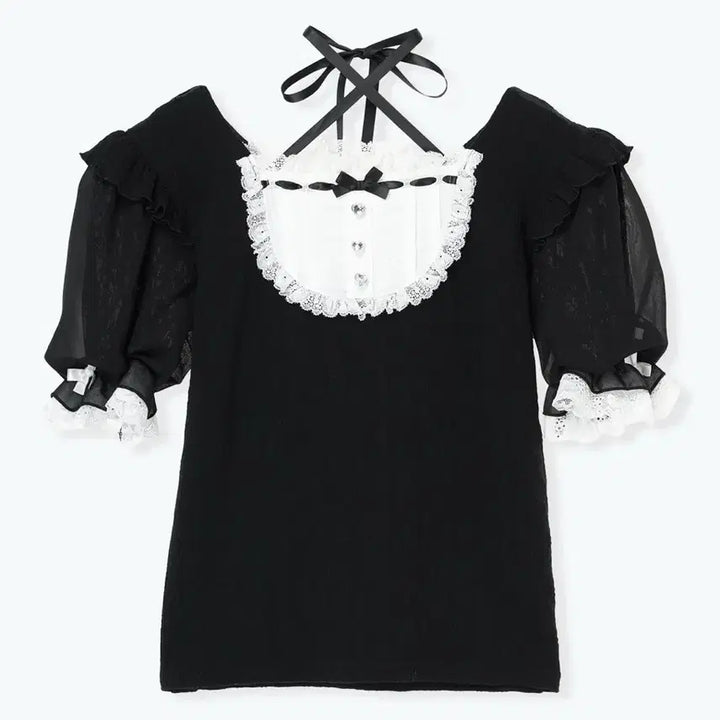 [SOLD OUT] 노에미 noemie 백레이스업 요크 사다리 블라우스 지뢰계 리즈리사 마즈