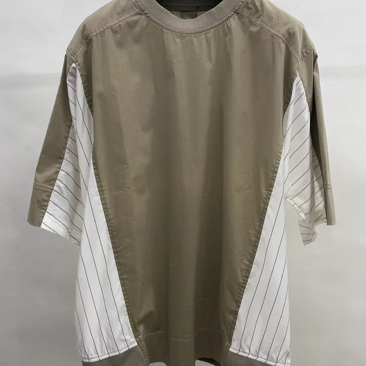 [BUNJANG] System Homme Striped Woven Mix Short Sleeve T-shirt / 시스템옴므 스트라이프 우븐 믹스 반팔티셔츠