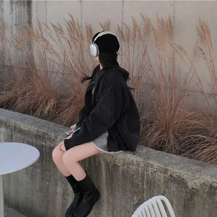[BUNJANG] Black Indigo Denim Blouson Jacket / [새상품] 흑청 데님 블루종 자켓