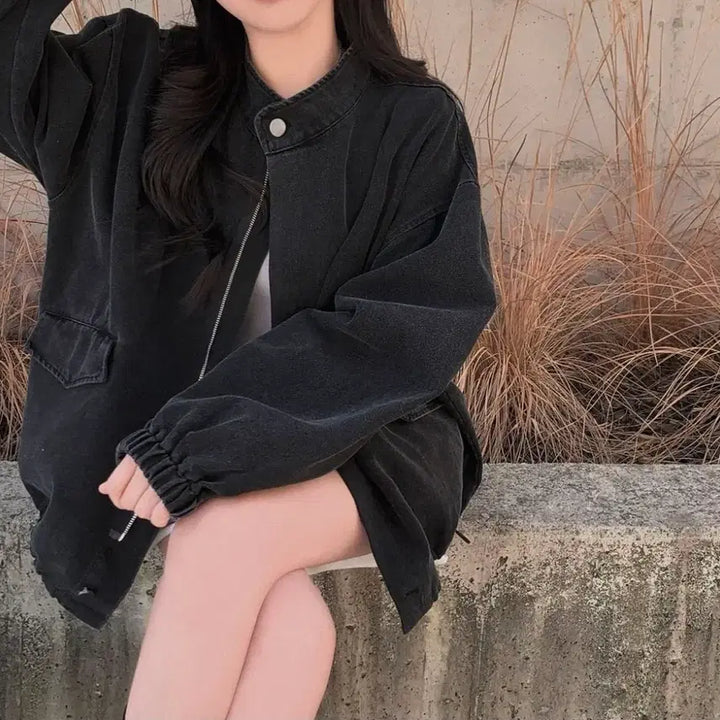 [BUNJANG] Black Indigo Denim Blouson Jacket / [새상품] 흑청 데님 블루종 자켓