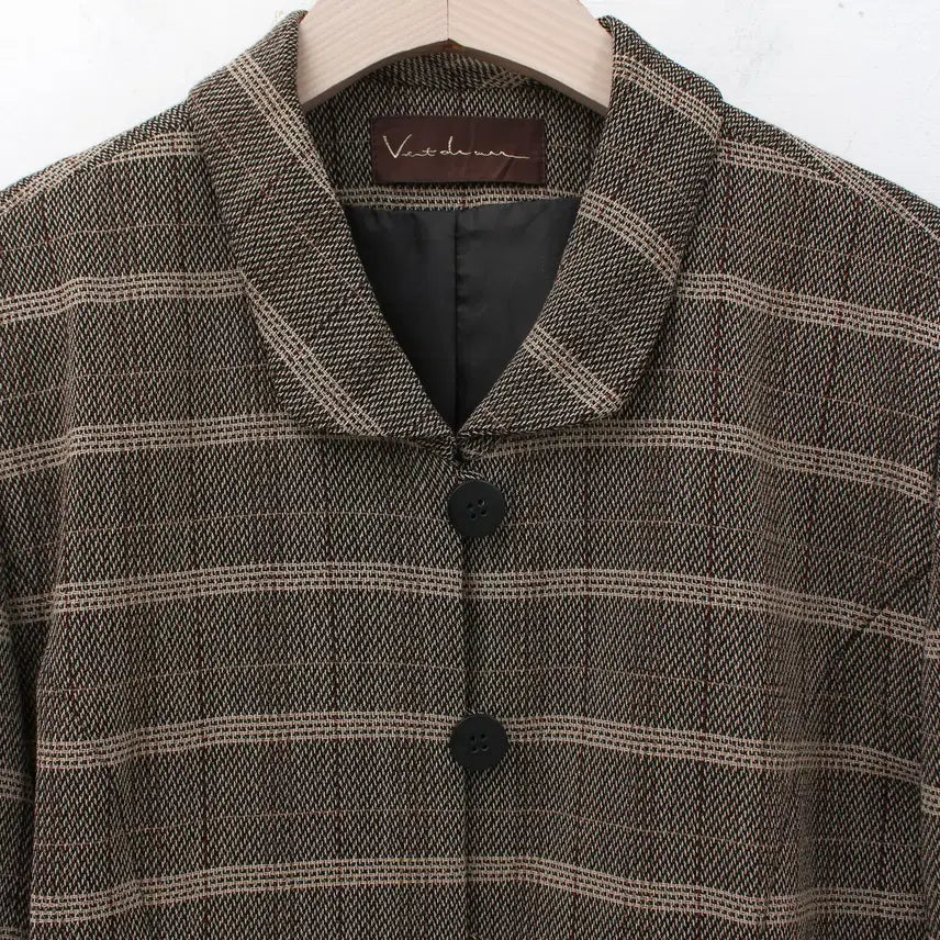 [BUNJANG] Vintage Brown Check Wool Single Jacket / 일본 빈티지 써머 울 브라운 체크 싱글 자켓